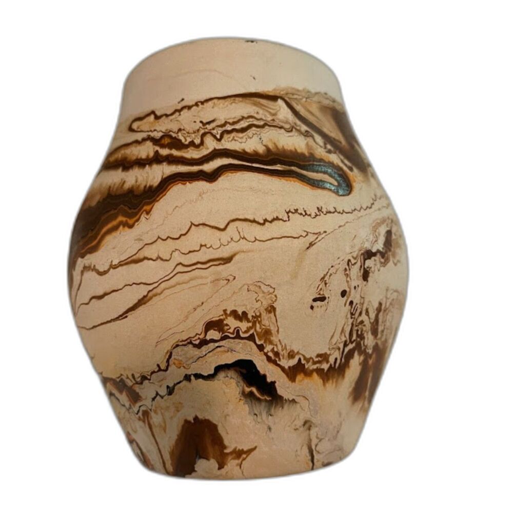 Vtg Nemadji Pottery USA Brown Swirl Vase Native Rustic Unglazed Clay Decor
